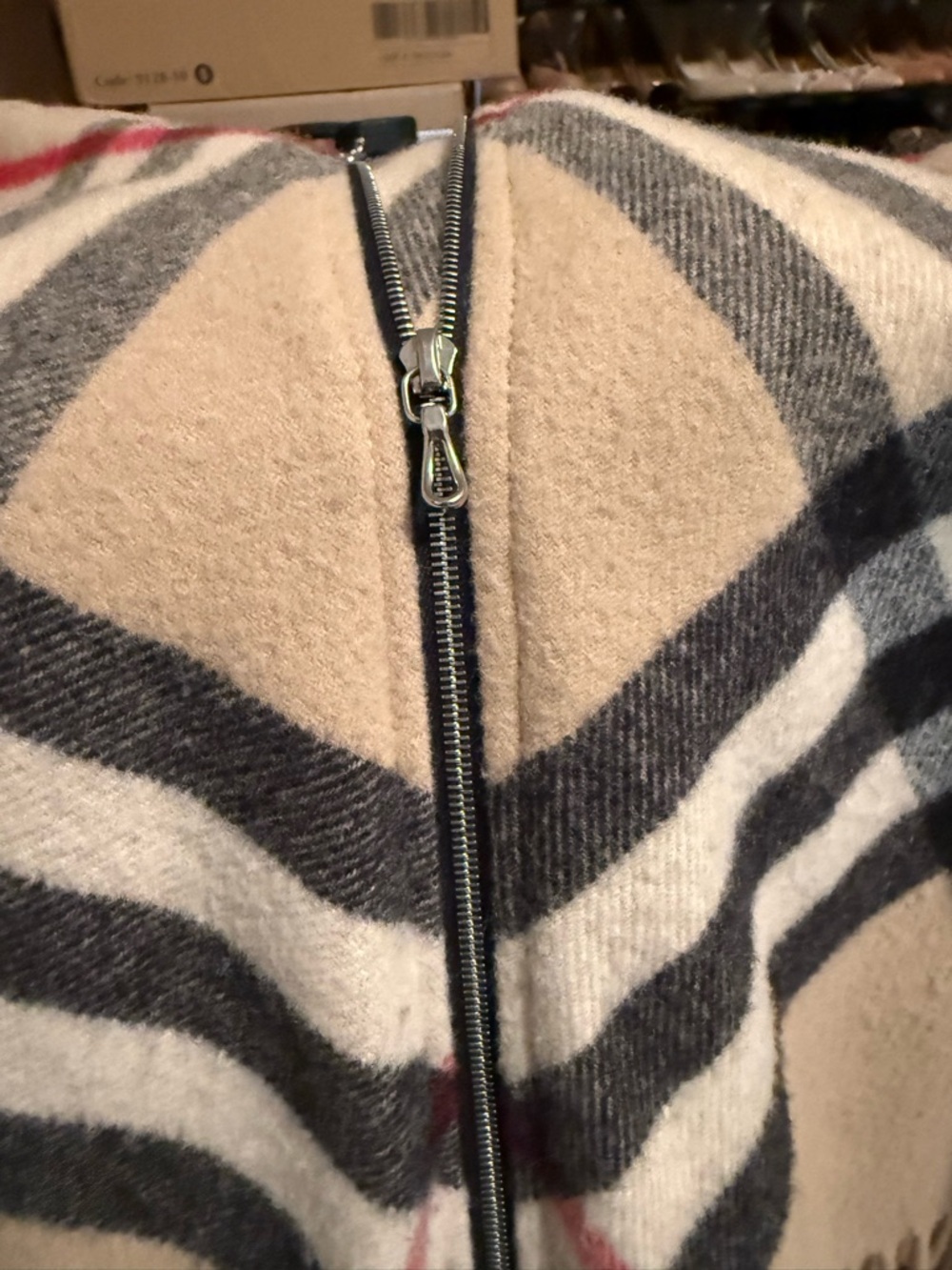 Burberry Beige, Black & Red Plaid Zip Poncho - Picture 7 of 7